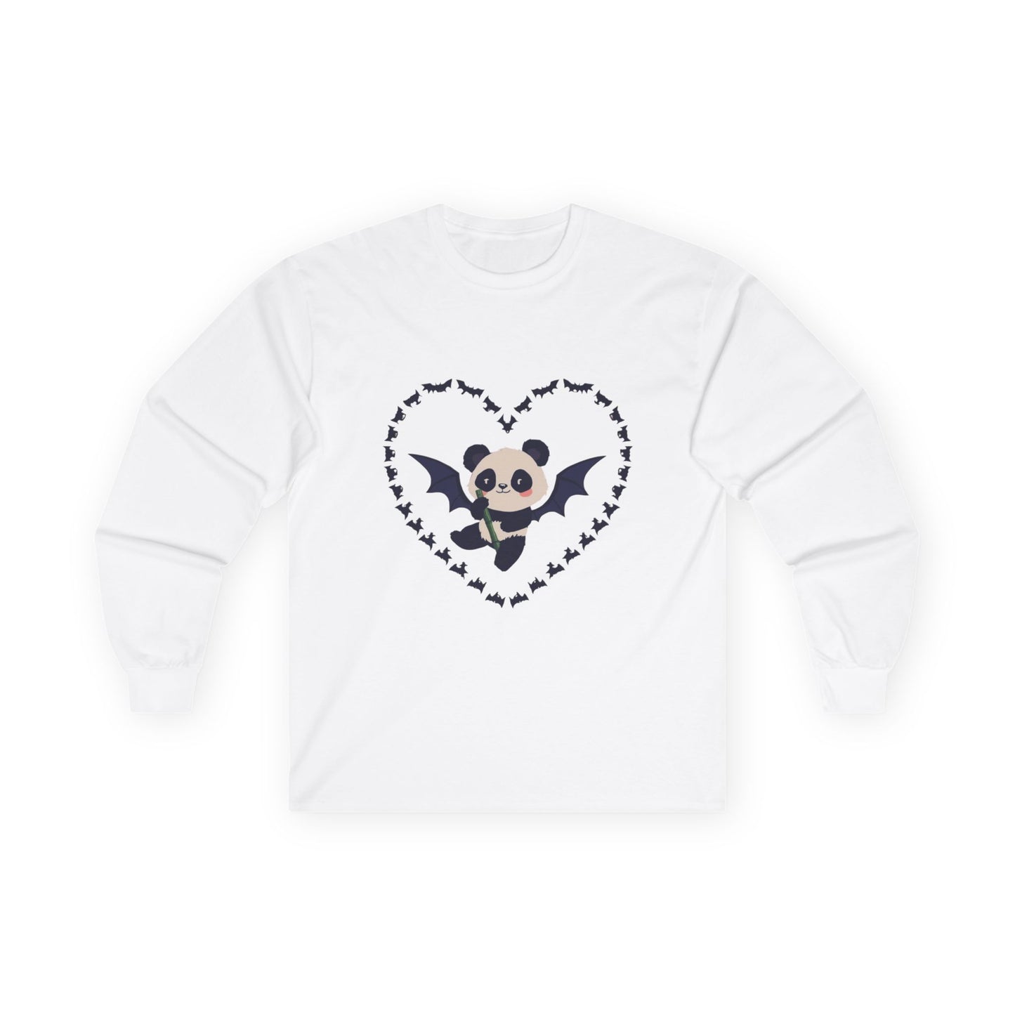 Cotton Long Sleeve Tee - Vampire Panda Love at First Sight Design