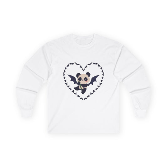 Cotton Long Sleeve Tee - Vampire Panda Love at First Sight Design