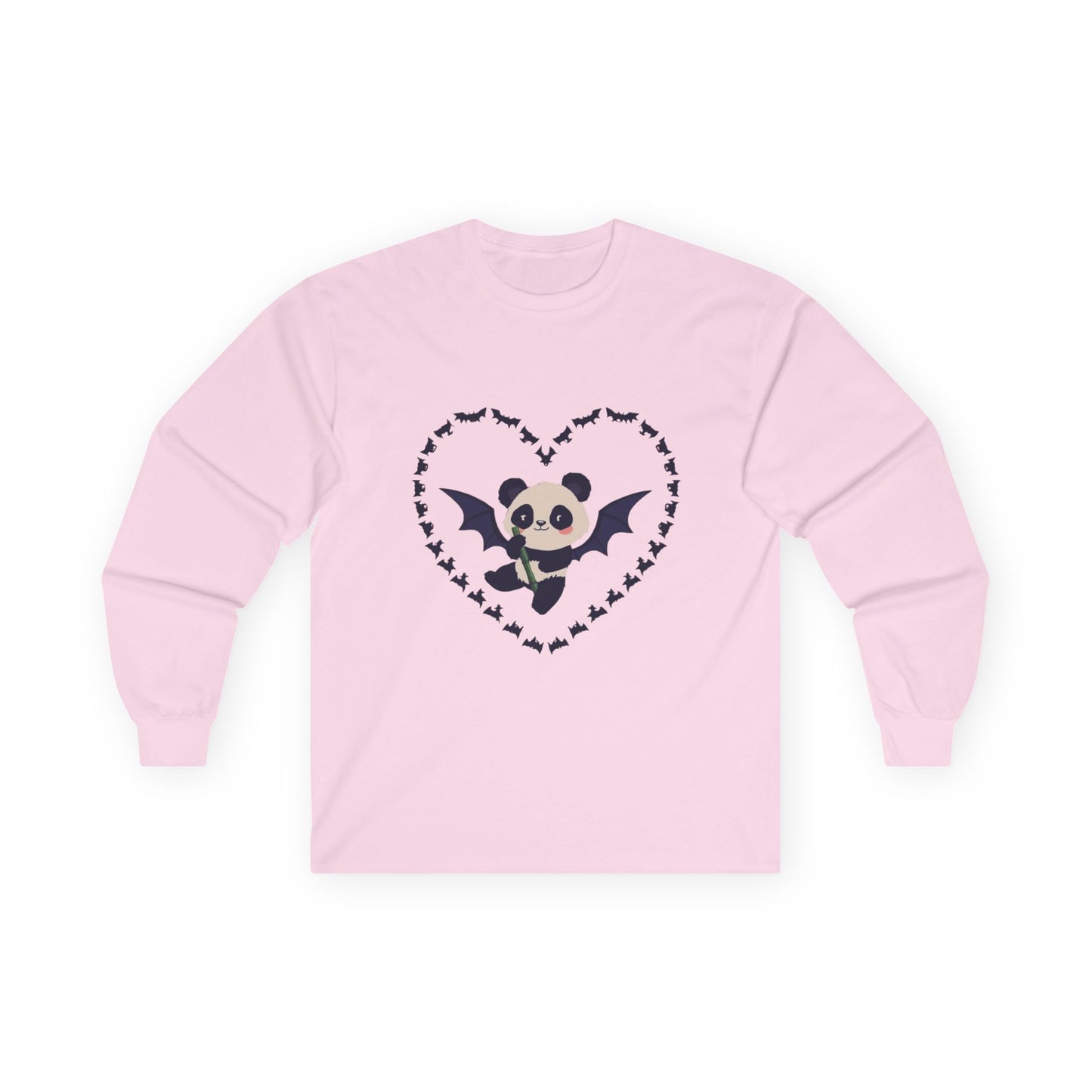 Cotton Long Sleeve Tee - Vampire Panda Love at First Sight Design