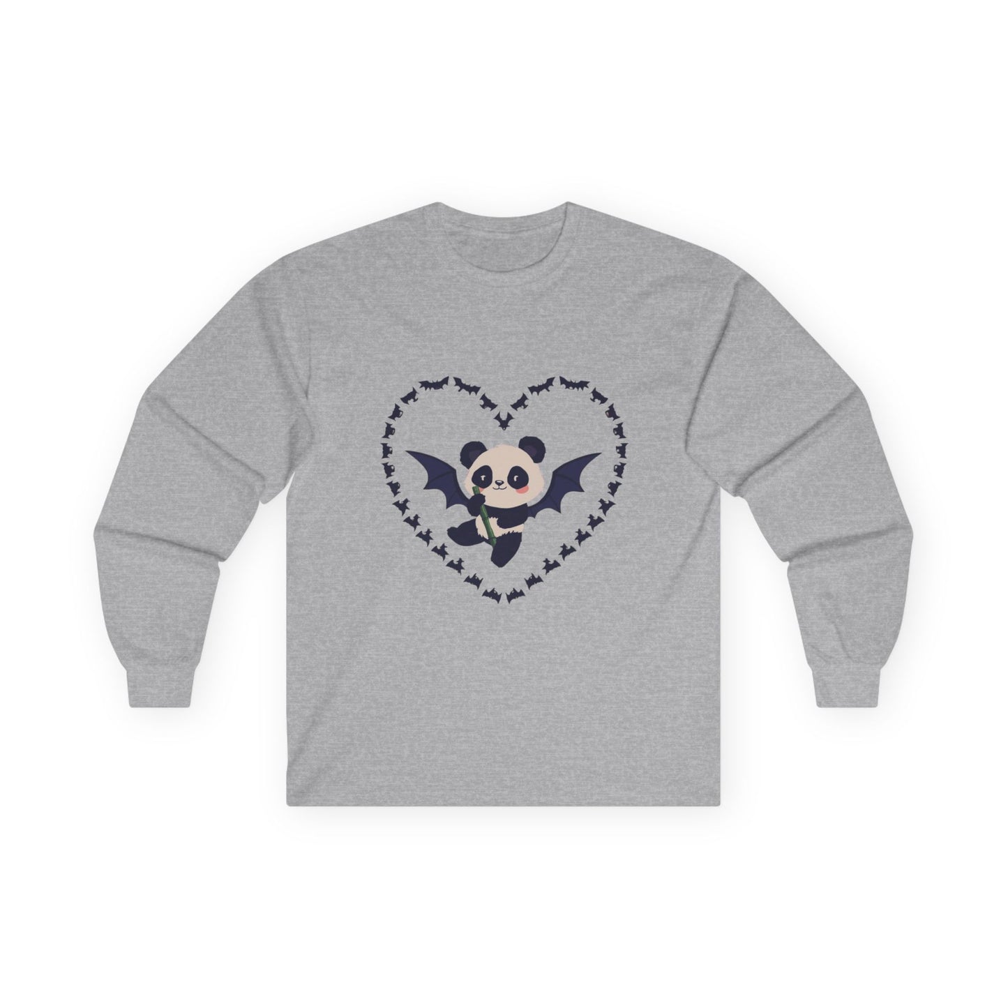 Cotton Long Sleeve Tee - Vampire Panda Love at First Sight Design