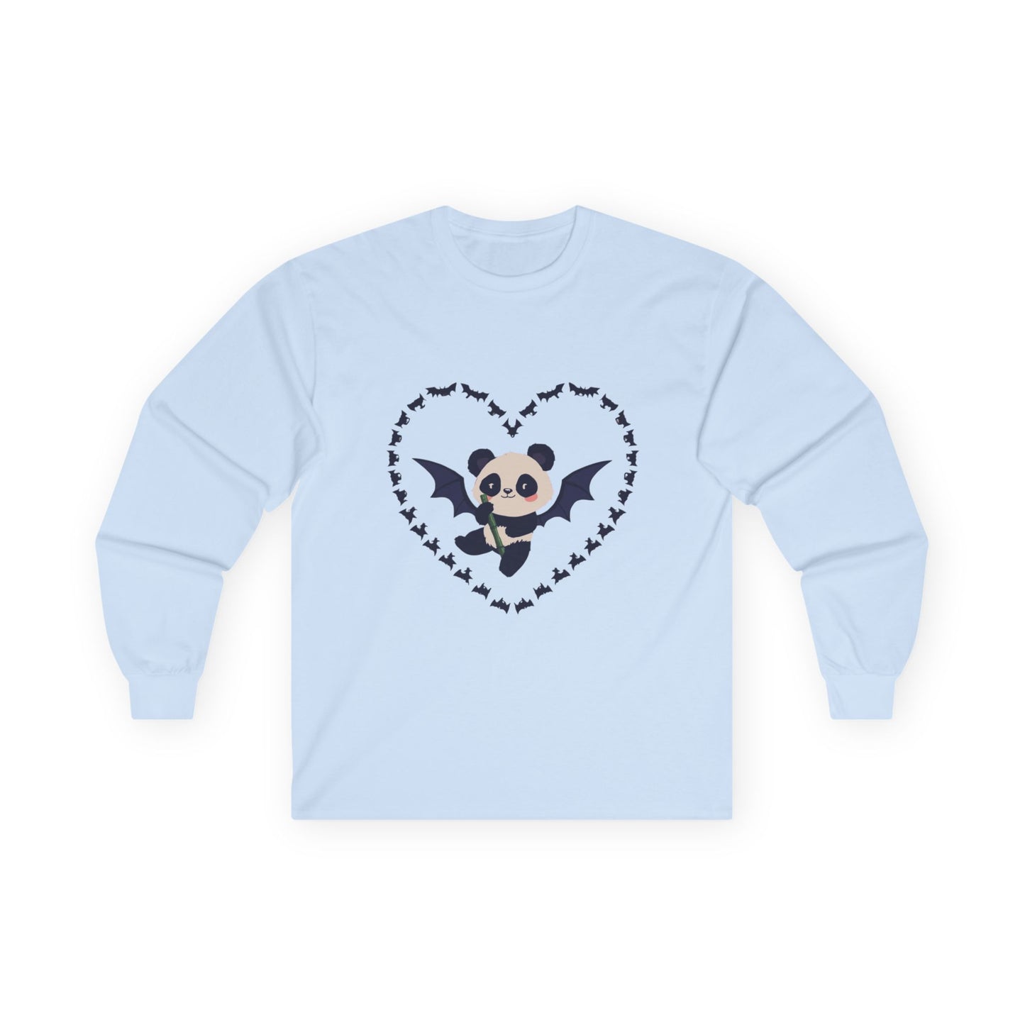 Cotton Long Sleeve Tee - Vampire Panda Love at First Sight Design